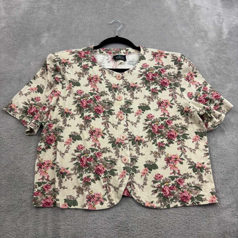 VTG Fritzi of California Cropped Floral Button Shirt Womens L Multicolor Cottage